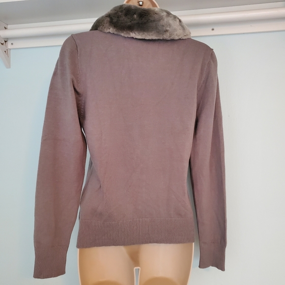 George Gray Zip Cardigan Sweater with Faux Fur collar - NWOT - Picture 3 of 11